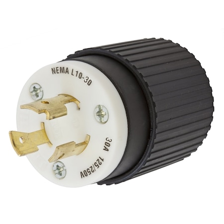 Hubbell Wiring Device-Kellems Locking Plug, L10-30P, 30 A, 125/250V AC, Single Phase, 3 Pole, Screw Terminals, Black, White HBL2661